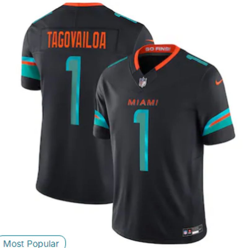 Men Miami Dolphins #1 Tua Tagovailoa black Nike 2025 Limited Nike NFL Jersey 05